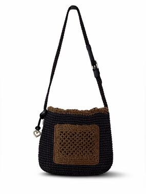 Brighton Black and Tan Crochet Crossbody with Iconic Heart Charm Boho Coastal